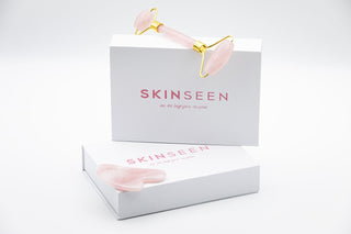 ROSE QUARTZ SET - Set Masaj Facial Roller Si Piatra Gua Sha Din Quartz - skinseen.ro