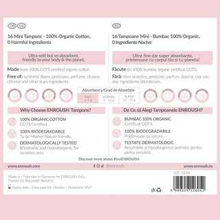 TAMPOANE BUMBAC ORGANIC MINI - Tampoane Mini Flux Scazut - skinseen.ro