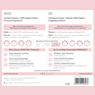 TAMPOANE BUMBAC ORGANIC SUPER - Tampoane Flux Puternic - skinseen.ro